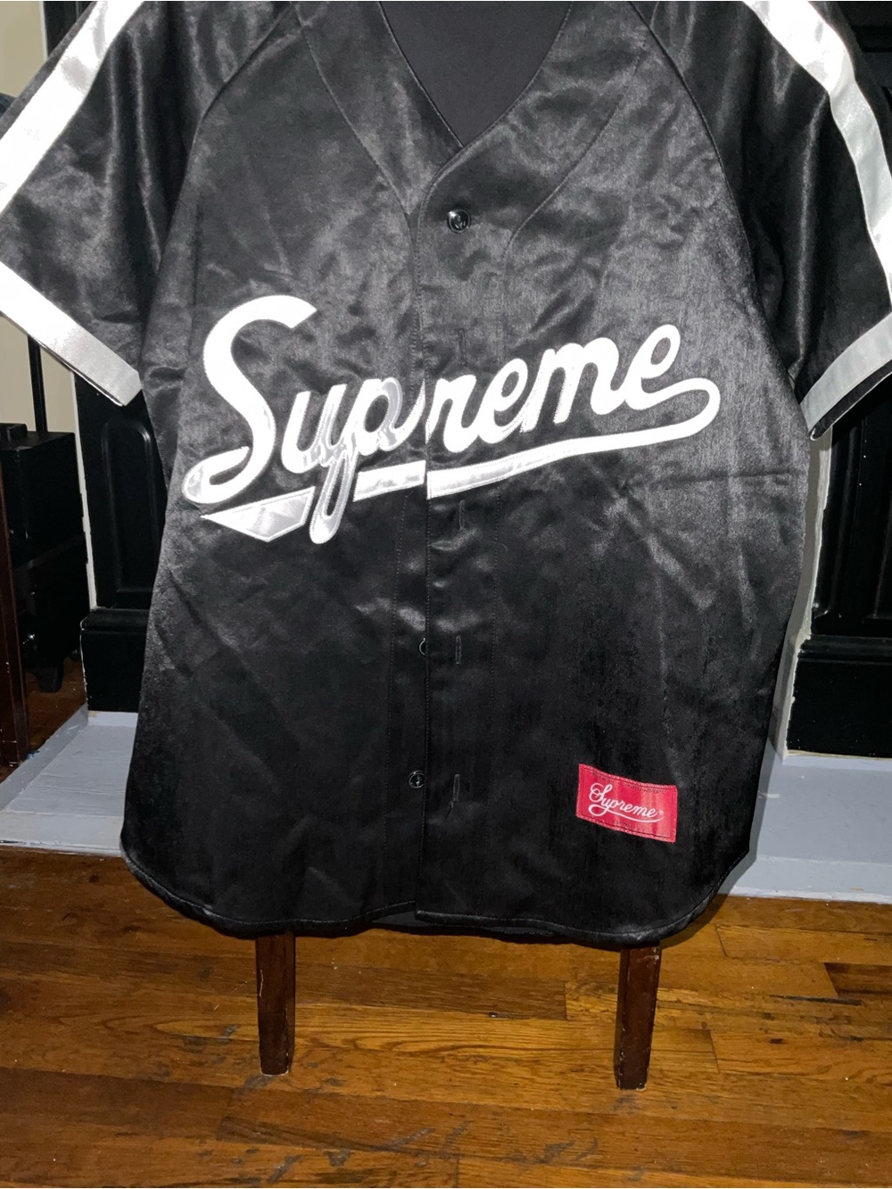 Supreme Black and White Script Baseball Jersey